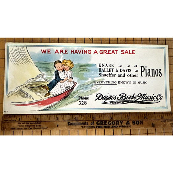 Daynes Beebe Music Salt Lake City Utah Advertising Ink Blotter Sailboat 1908 HTF - Picture 1 of 6